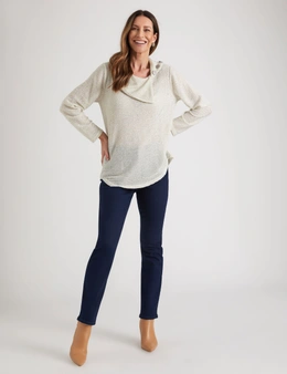 Millers Long Sleeve Textured Brushed Split Neck with Button Detail