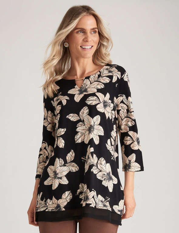 Millers 3/4 Sleeve Printed Tunic with Chiffon Trim, hi-res image number null