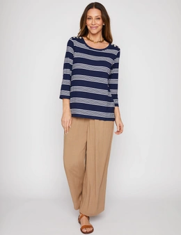 Millers 3/4 Sleeve Stripe Top with Button Shoulder