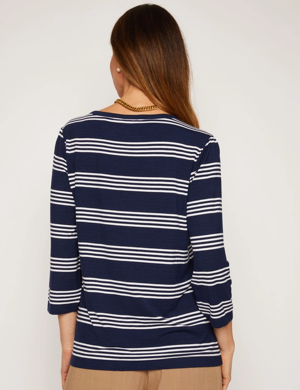 Millers 3/4 Sleeve Stripe Top with Button Shoulder, hi-res image number null