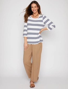 Millers 3/4 Sleeve Stripe Top with Button Shoulder