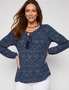 Millers Long Sleeve Burnout Top with Tie Neck, hi-res
