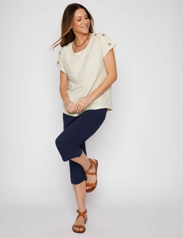 Millers Extended Sleeve Knit Broidery Top with Button Shoulder