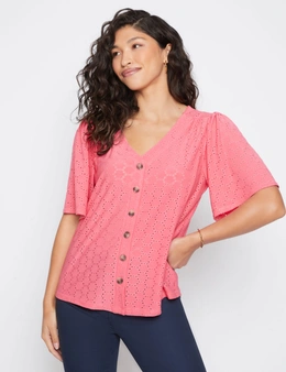 Millers Elbow Sleeve Knit Broidery Top With Frill Sleeve