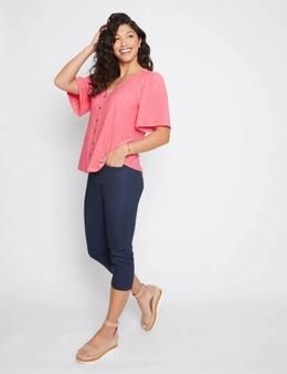 Millers Elbow Sleeve Knit Broidery Top With Frill Sleeve