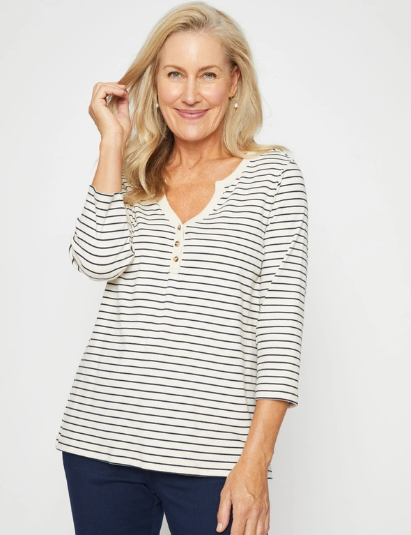 Millers 3/4 Sleeve Ribbed Stripe T-Shirt, hi-res image number null