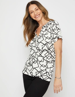 Millers Extended Sleeve Half Placket Top with Sleeve Tab