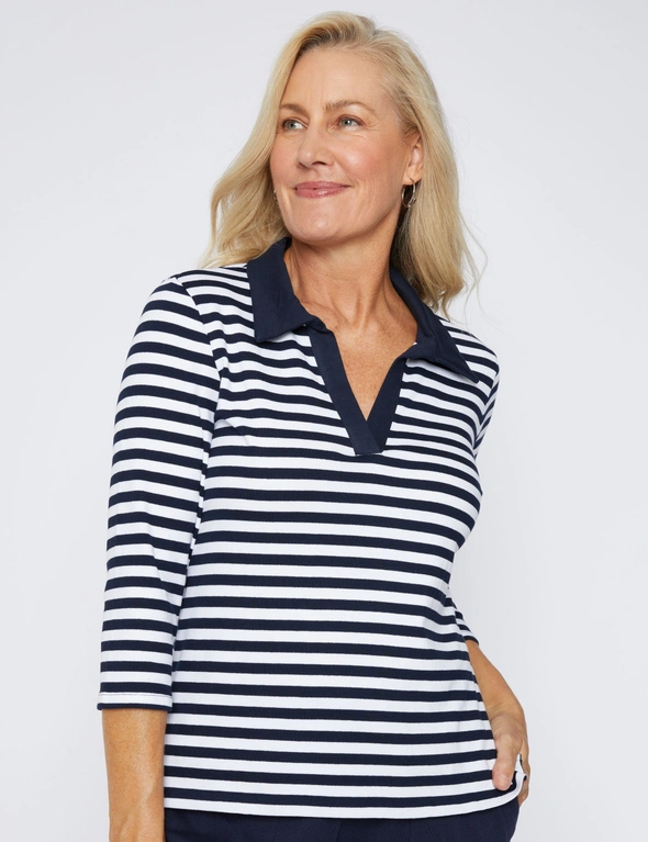 Miller 3/4 Sleeve Ribbed Stripe Polo, hi-res image number null