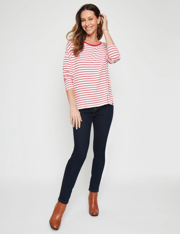 Millers Long Sleeve Stripe Top With Contrast Neck Bind, hi-res image number null