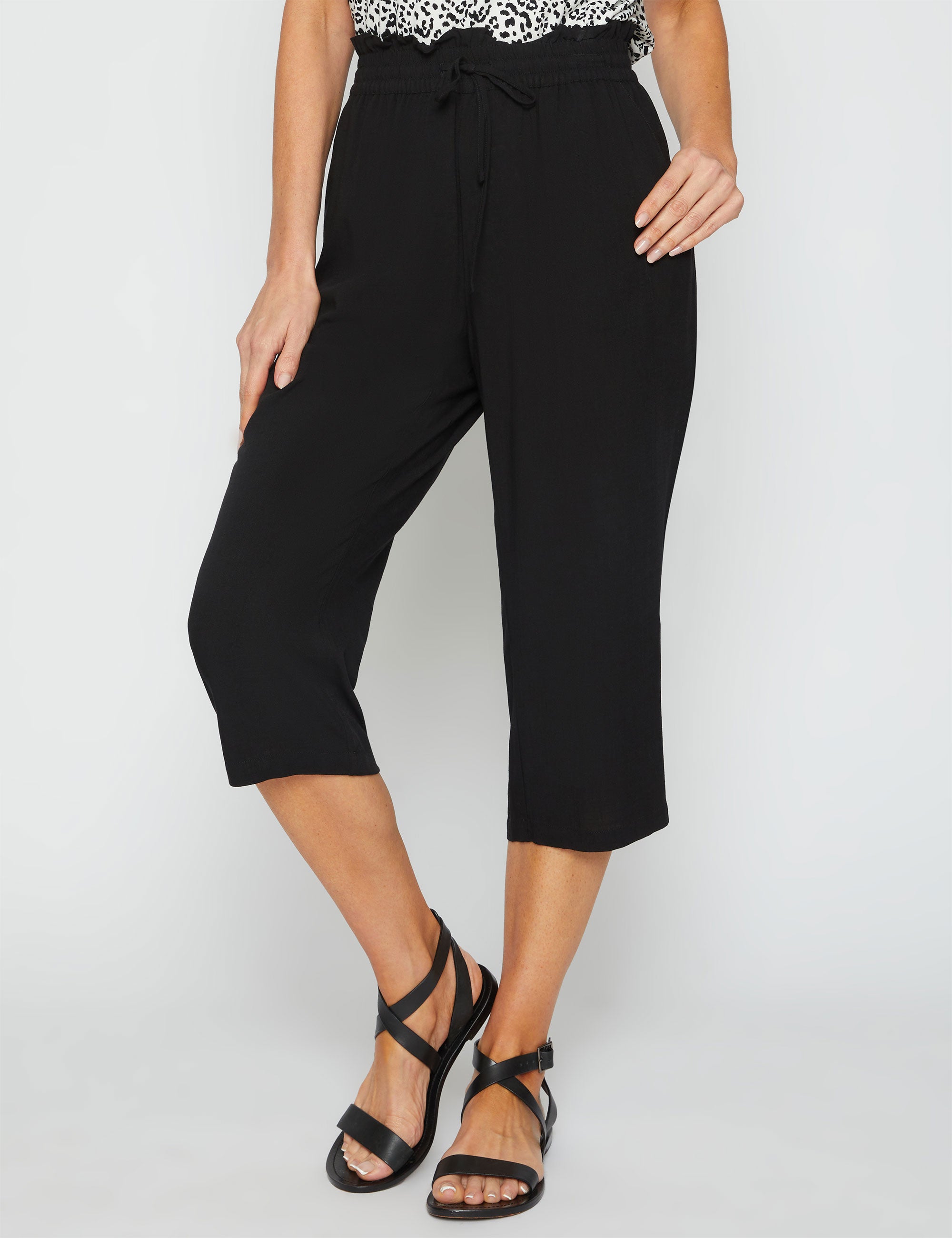 Millers Ankle Length Paperbag Waist Textured Rayon Pant | Rockmans