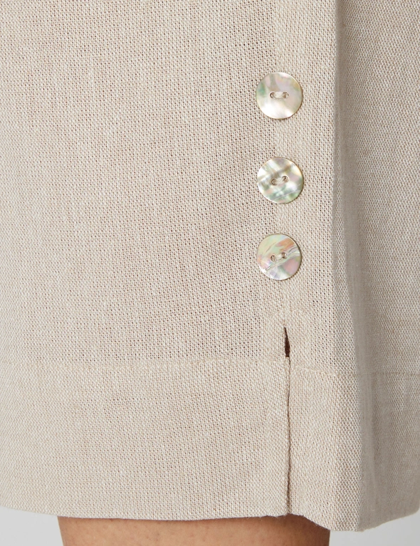 Millers Crop Length Flat Front Elastic Back Button Trim Linen Blend Pant, hi-res image number null