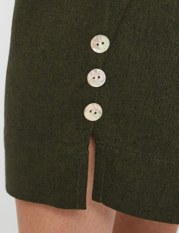 Millers Crop Length Flat Front Elastic Back Button Trim Linen Blend Pant, hi-res image number null