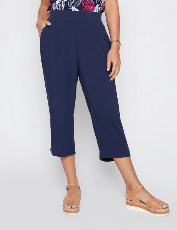 Millers Crop Length Flat Front Elastic Back Textured Rayon Pant, hi-res image number null