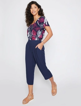 Millers Crop Length Flat Front Elastic Back Textured Rayon Pant