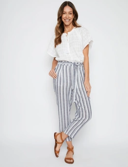Millers Full Length Yarn Dyed Stripe Linen Blend Pant with Self Belt