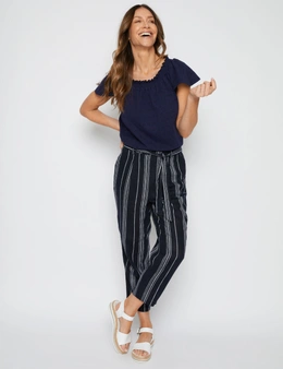 Millers Full Length Yarn Dyed Stripe Linen Blend Pant with Self Belt