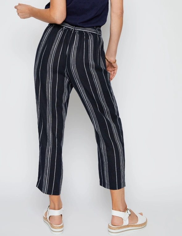 Millers Full Length Yarn Dyed Stripe Linen Blend Pant with Self Belt, hi-res image number null