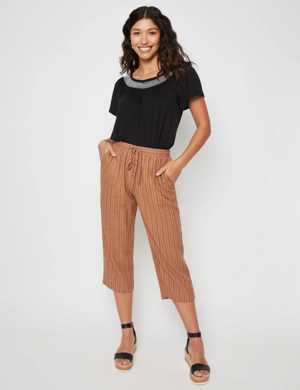 Millers Crop Length Yarn Dyed Stripe Drawcord Waist Linen Blend Pant, hi-res image number null