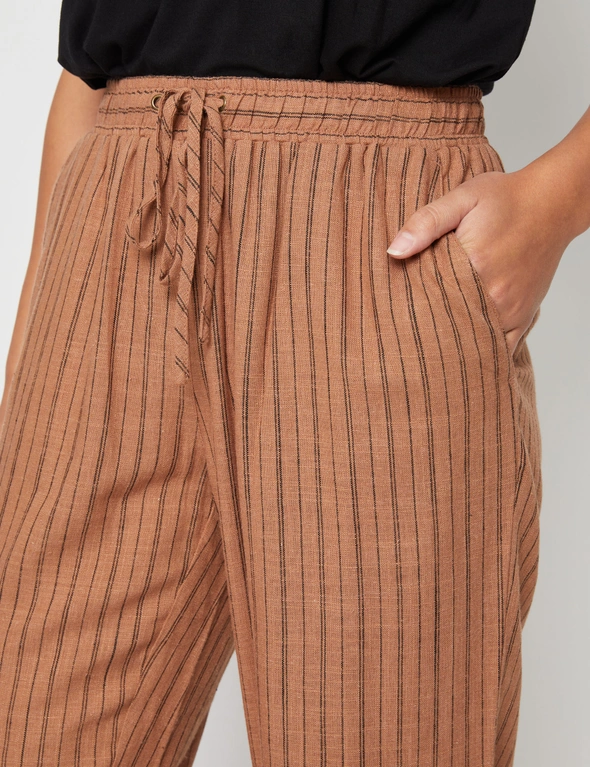 Millers Crop Length Yarn Dyed Stripe Drawcord Waist Linen Blend Pant, hi-res image number null