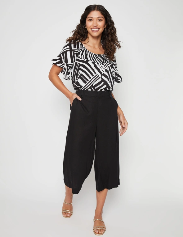 Millers Crop Length Wide Leg Button Tab Detail at Waist Linen Blend Pant, hi-res image number null