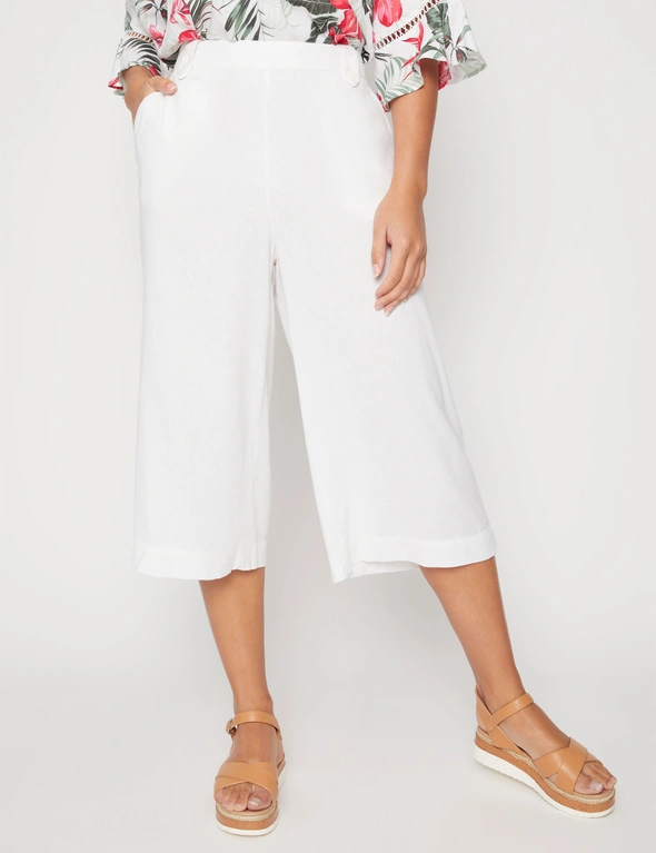 Millers Crop Length Wide Leg Button Tab Detail at Waist Linen Blend Pant, hi-res image number null