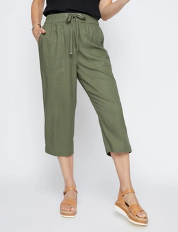 Capri Pants for Women Cotton Linen Plus Size Cargo Pants Capris Elastic  High Waisted 3/4 Slacks with Multi Pockets (Medium, Brown) 
