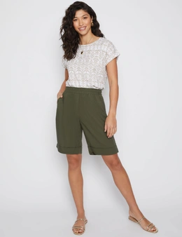 Millers Knee Length Cuff Paperbag Waist Linen Blend Shorts