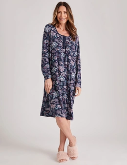 Millers Long Sleeve Button and Pleats Printed Nightie
