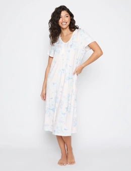 Millers Short Sleeve Lace Trim V Neck Pleat Front Printed Nightie