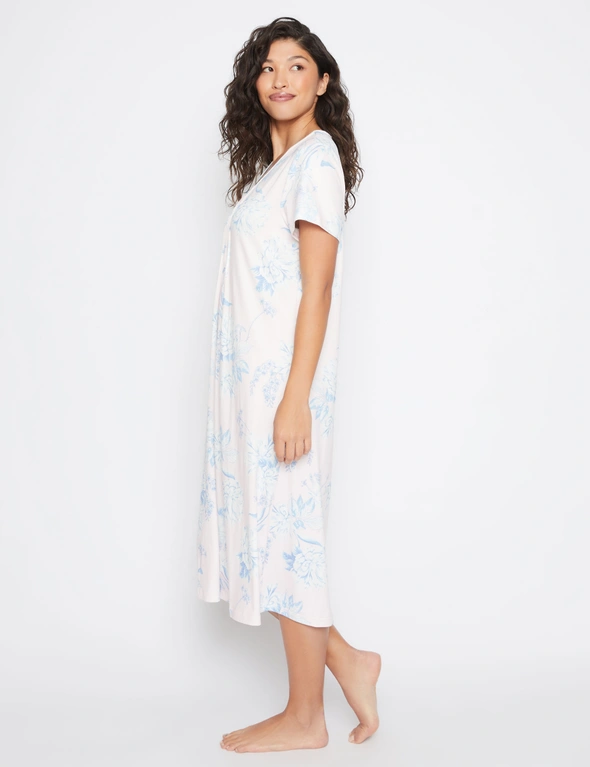 Millers Short Sleeve Lace Trim V Neck Pleat Front Printed Nightie | Millers