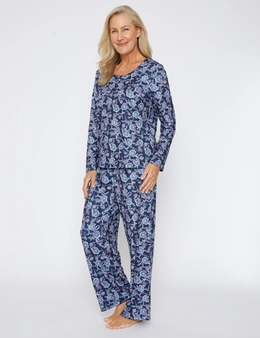 Millers Long Sleeve Top with Buttons Full Length Pant Printed PJ Set