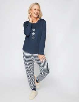 Millers Long Sleeve Printed PJ Set with Embroidery and Applique Top