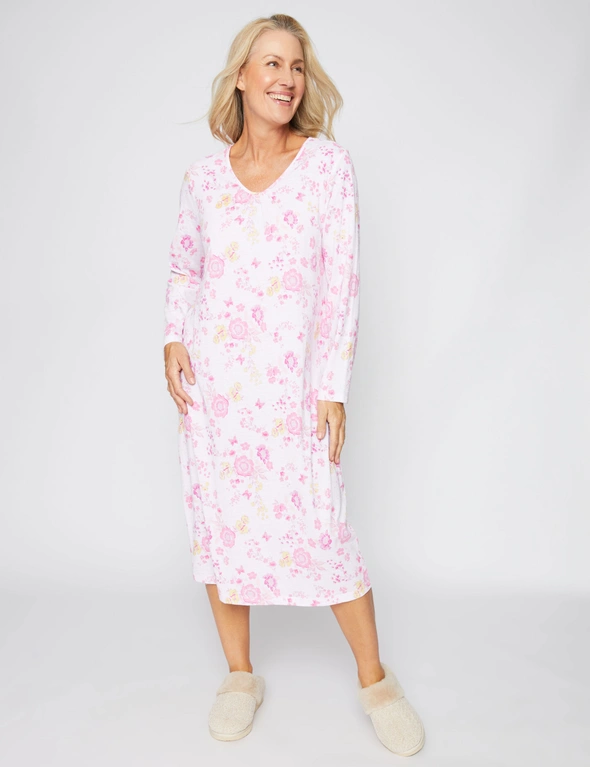 Millers Long Sleeve Jacquard V-Neck Classic Nightie, hi-res image number null
