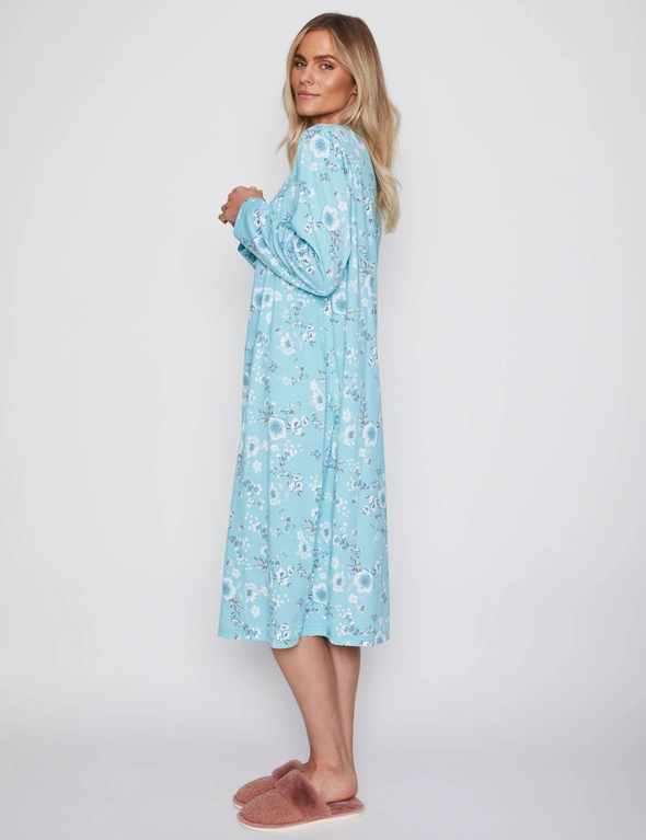Millers Long Sleeve Picot and Lace Trim Crew Button Neck Printed Nightie, hi-res image number null