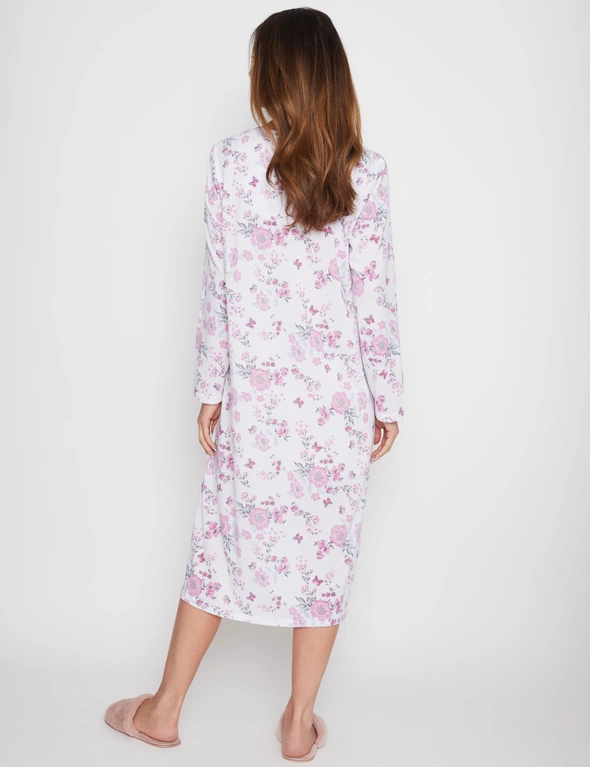 Millers Long Sleeve Picot and Lace Trim Crew Button Neck Printed Nightie, hi-res image number null
