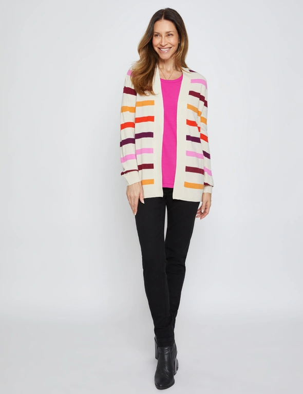 Millers Long Sleeve Berry Stripe Edge to Edge Cardigan, hi-res image number null