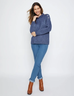 Millers Long Sleeve Button Up Mock Neck Pullover