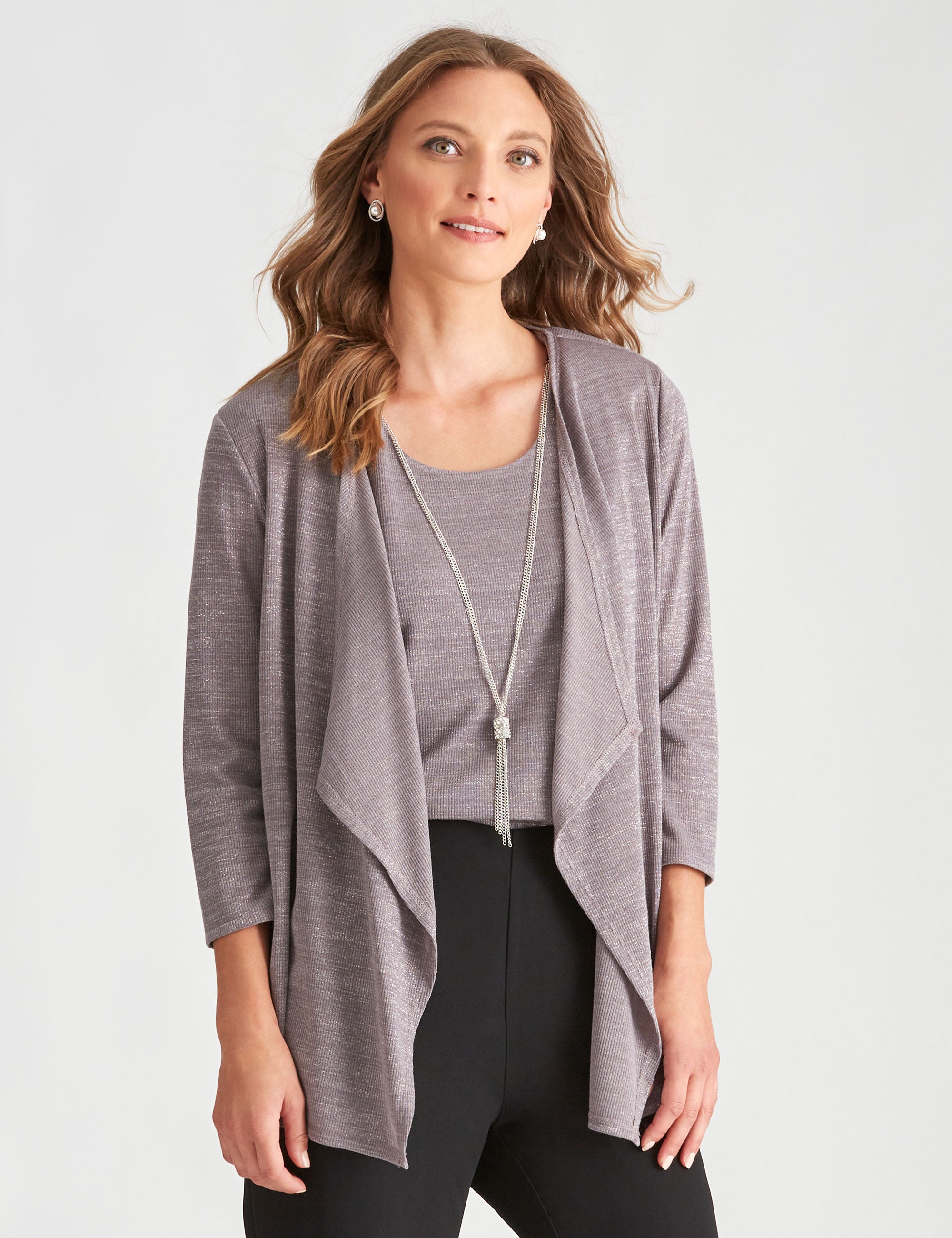 Liz Jordan 3/4 Sleeve Lurex Knitwear Twinset Cardigan | EziBuy Australia