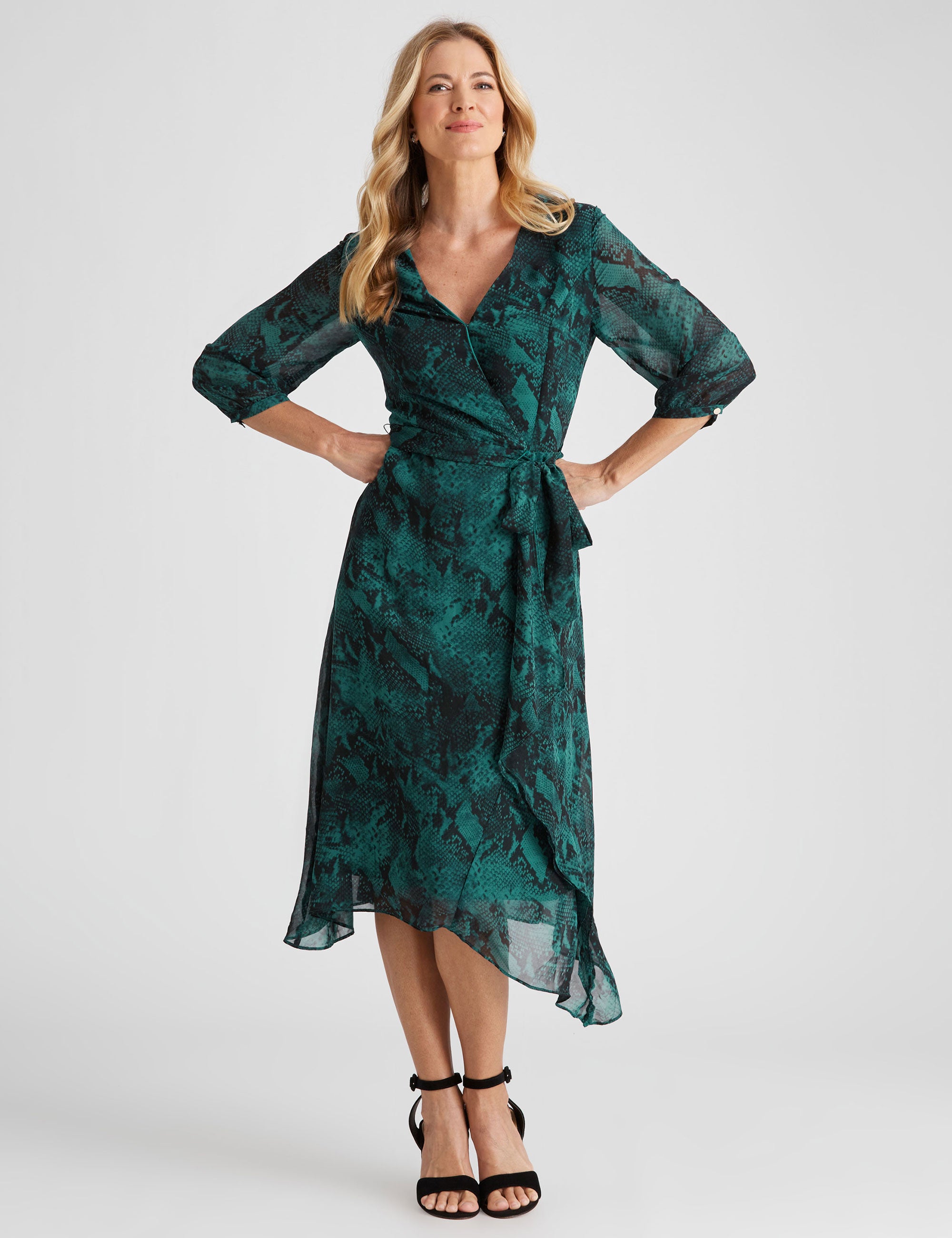 Liz Jordan 3/4 SLEEVE SNAKE WRAP DRESS | EziBuy NZ