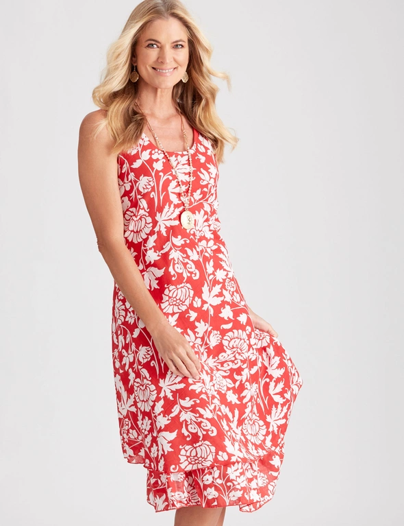 NONI B SLEEVELESS TIERED FLORAL DRESS, hi-res image number null