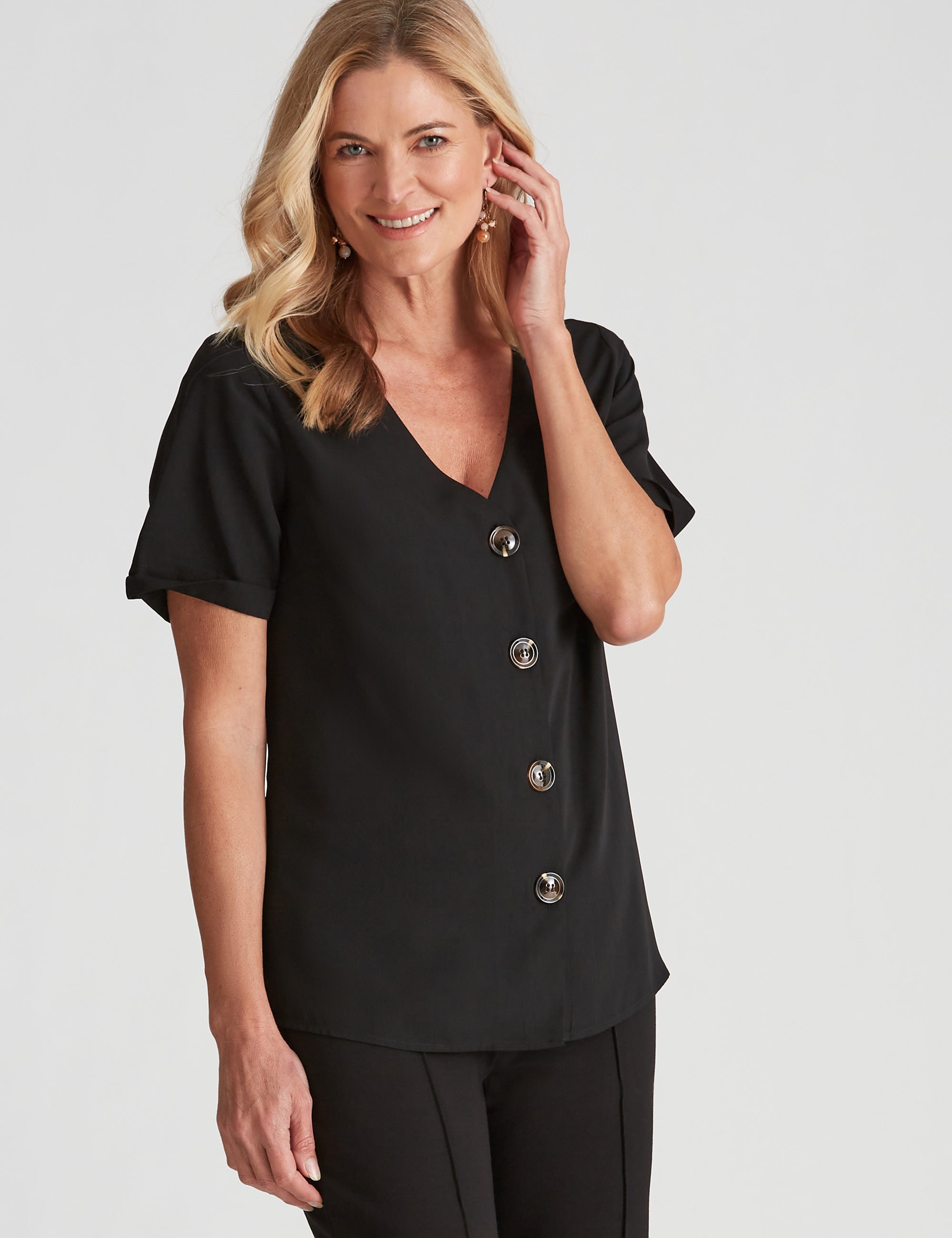 Noni B Short Sleeve Large Button Shirt | Noni B