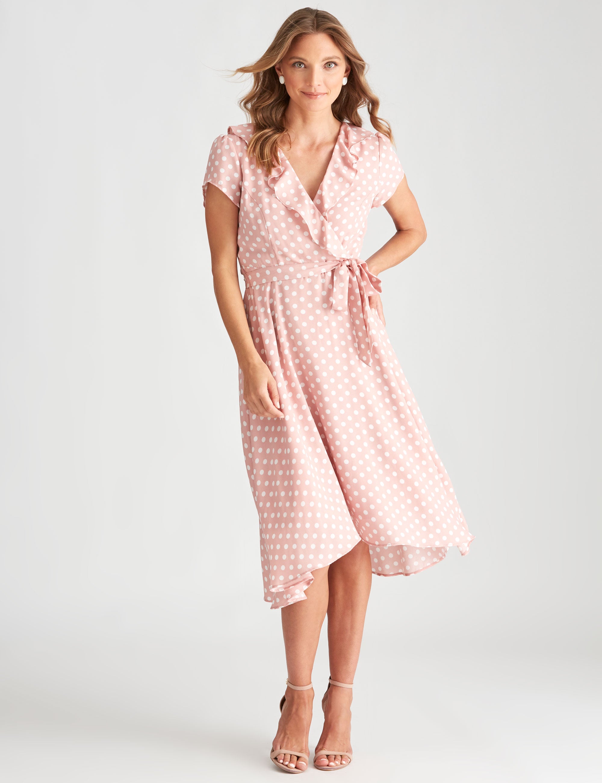 LIZ JORDAN SHORT SLEEVE SPOT FRILL DRESS | W Lane