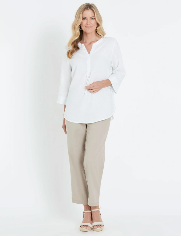 Noni B 3/4 Sleeve Lace Trim Linen Top, hi-res image number null