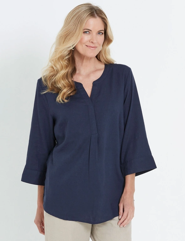 Noni B 3/4 Sleeve Lace Trim Linen Top, hi-res image number null