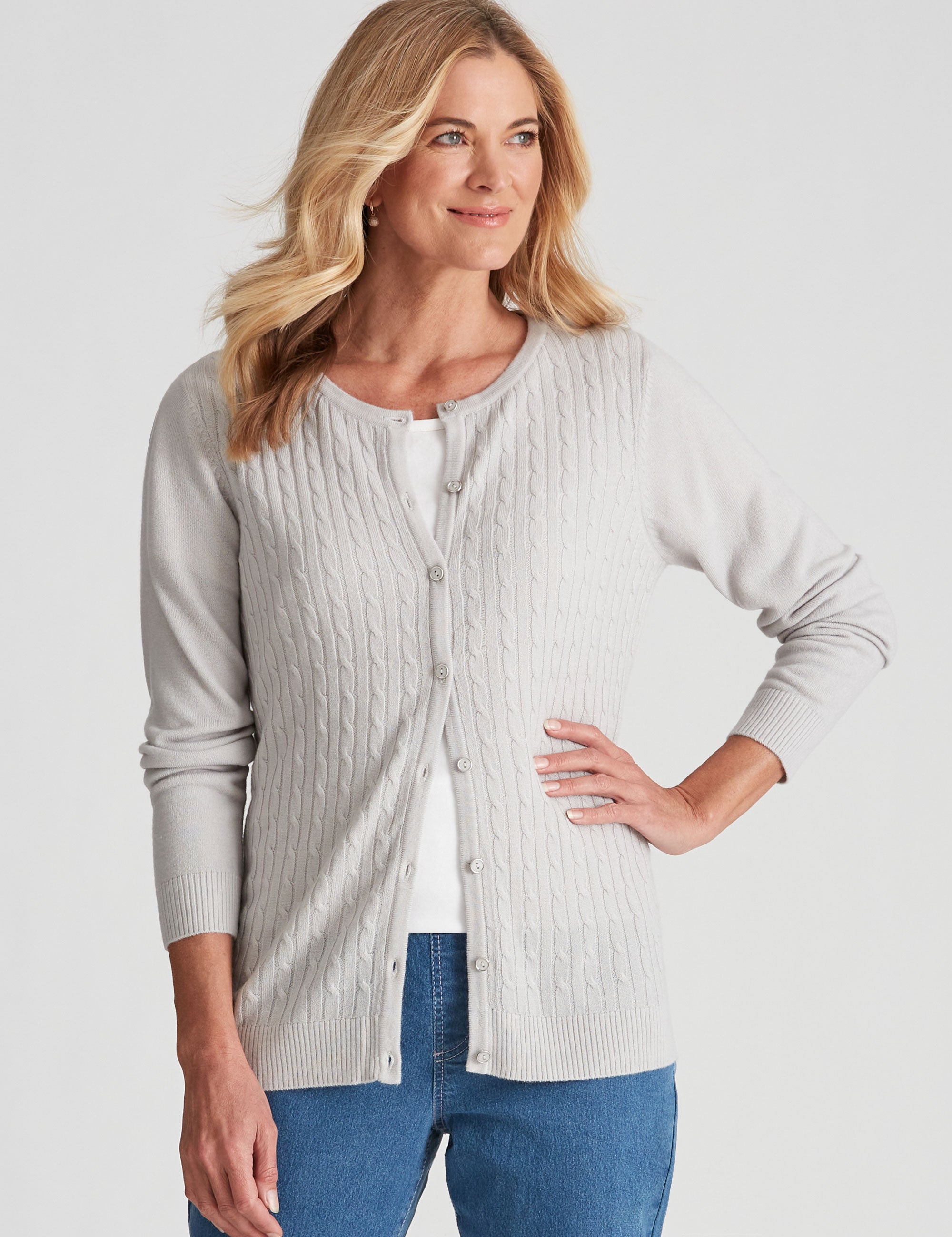 Noni B Long Sleeve Cable Knitwear Cardigan | W Lane