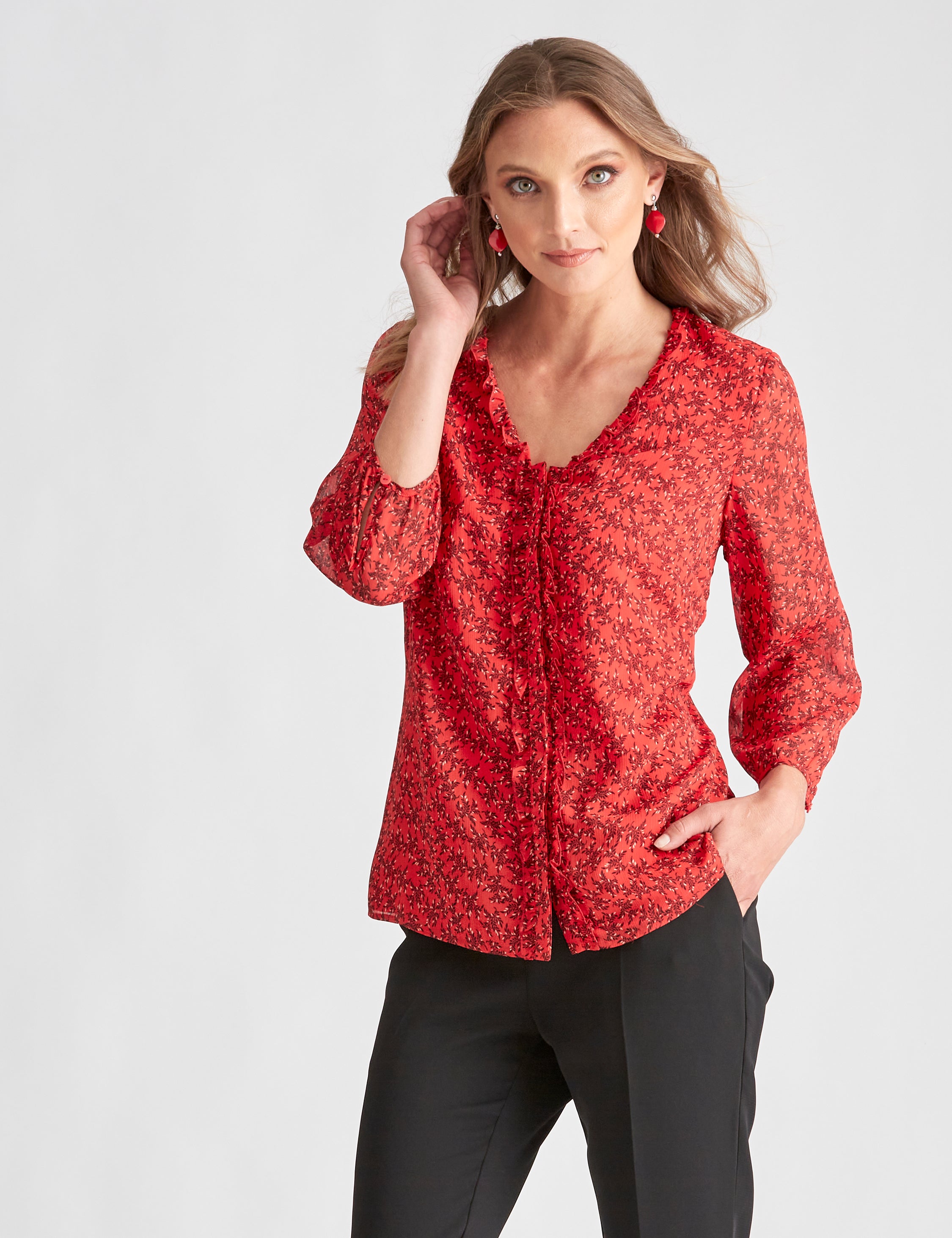 Liz Jordan Ruffle Floral Shirt 