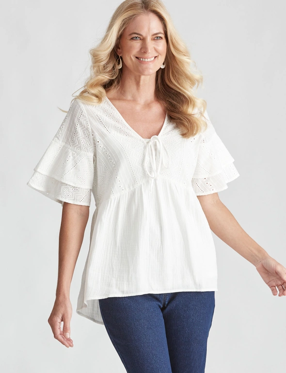 Noni B WOVEN BRODERIE FRILL TOP, hi-res image number null