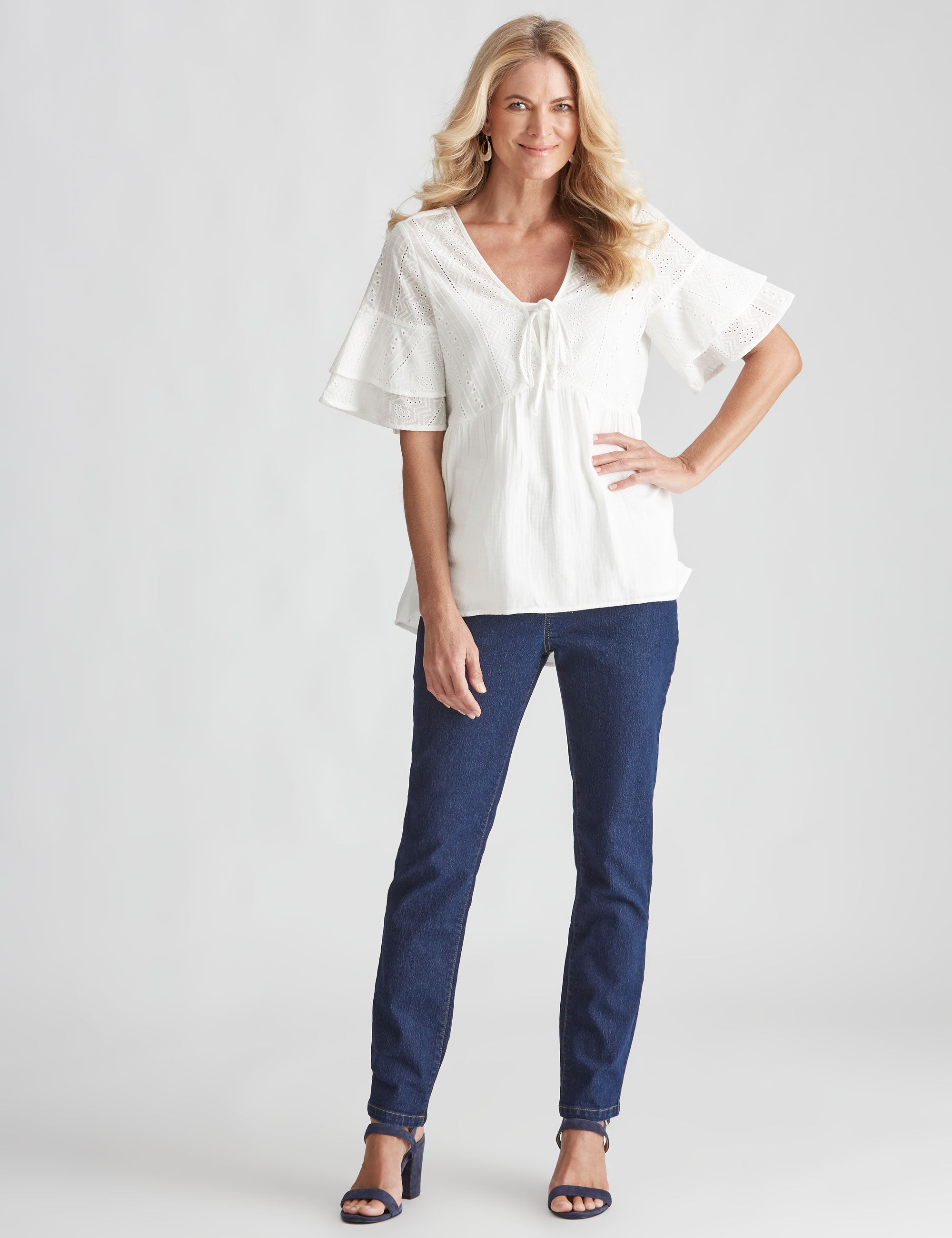 Noni B WOVEN BRODERIE FRILL TOP | Noni B