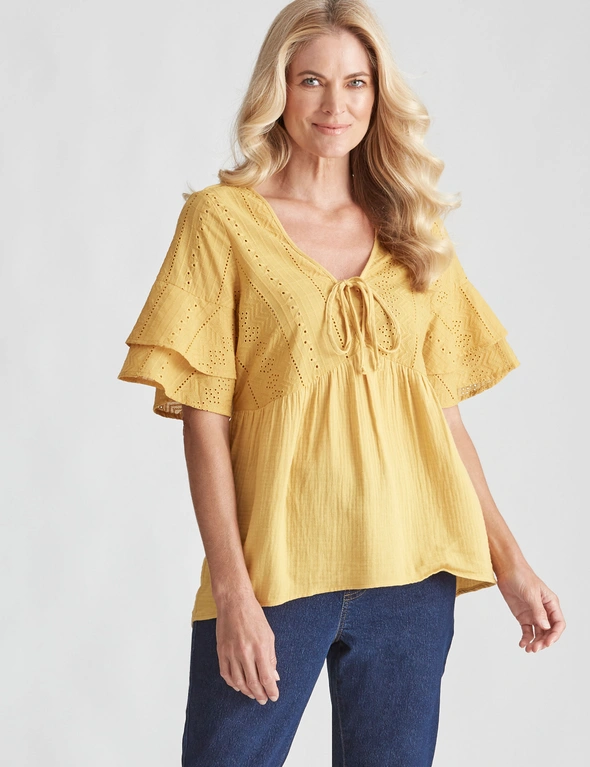 Noni B WOVEN BRODERIE FRILL TOP, hi-res image number null