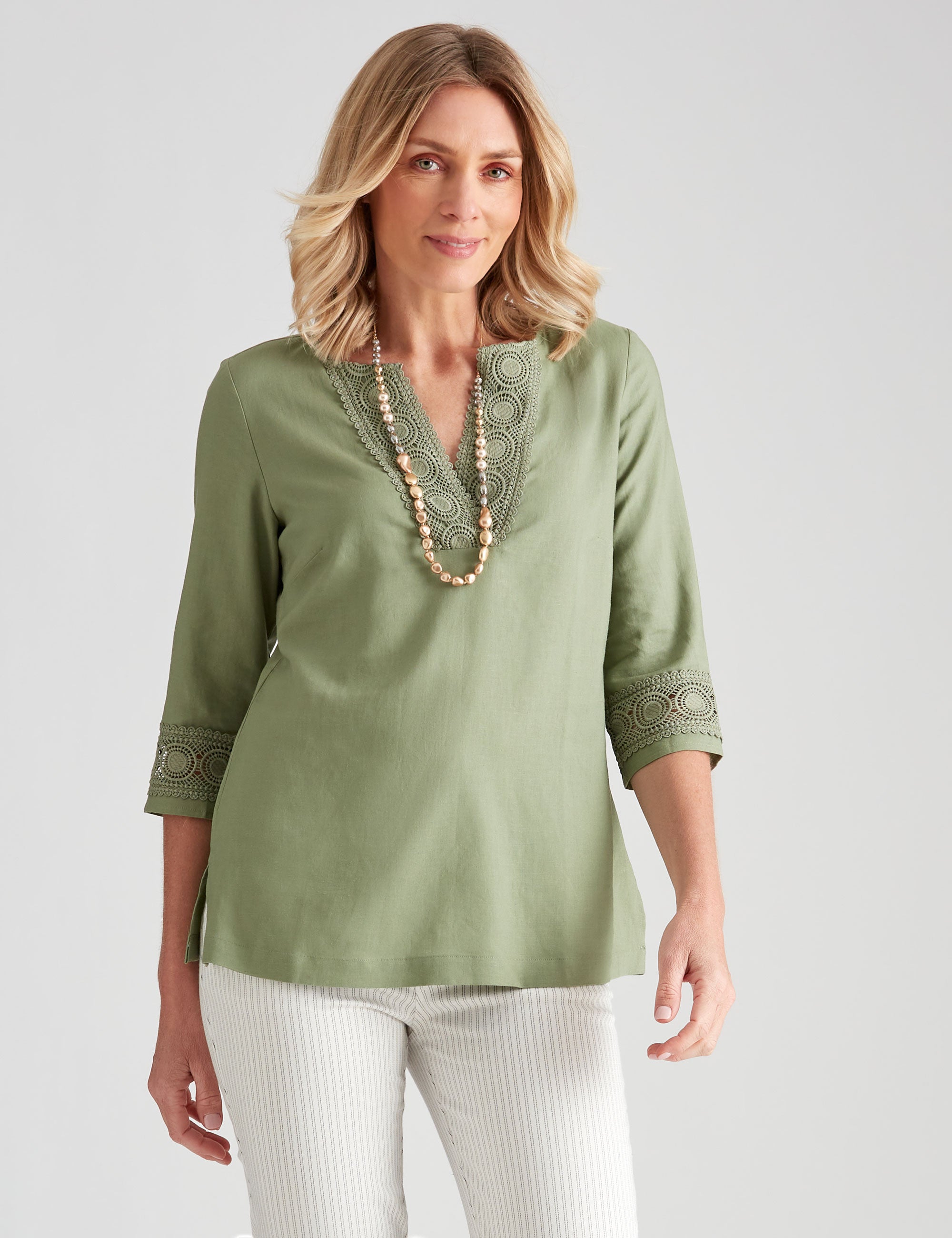 Noni B Linen Lace Trim Tunic | Liz Jordan